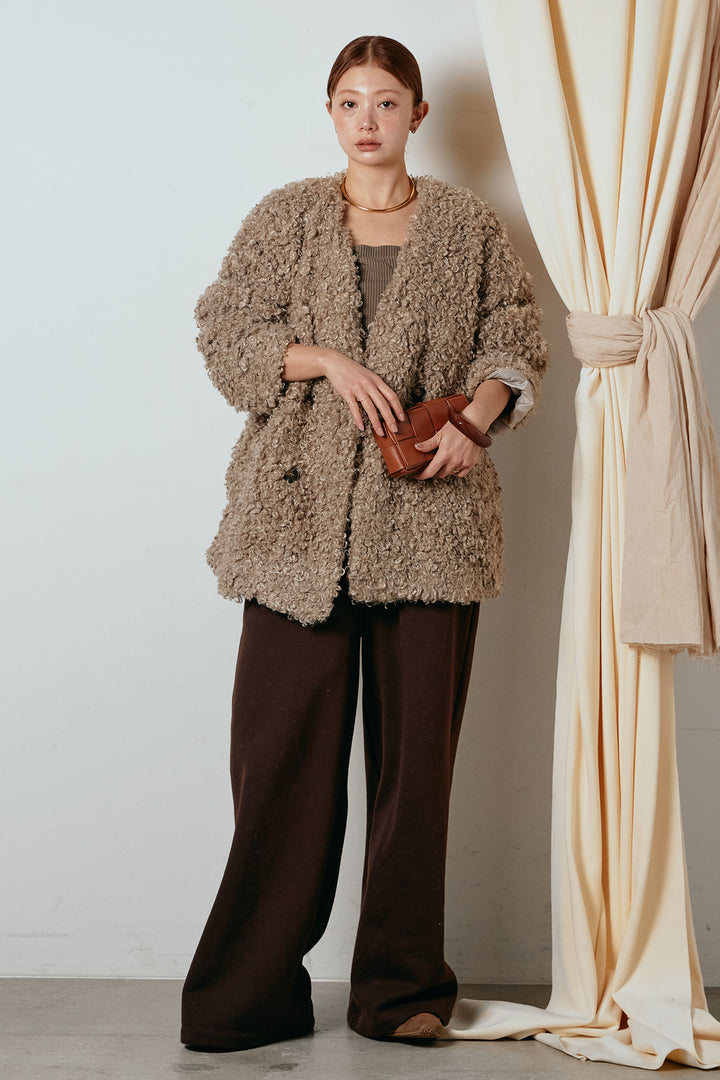 [SET]シープライクファージャケット+裏起毛スウェットワイドパンツ(2set)