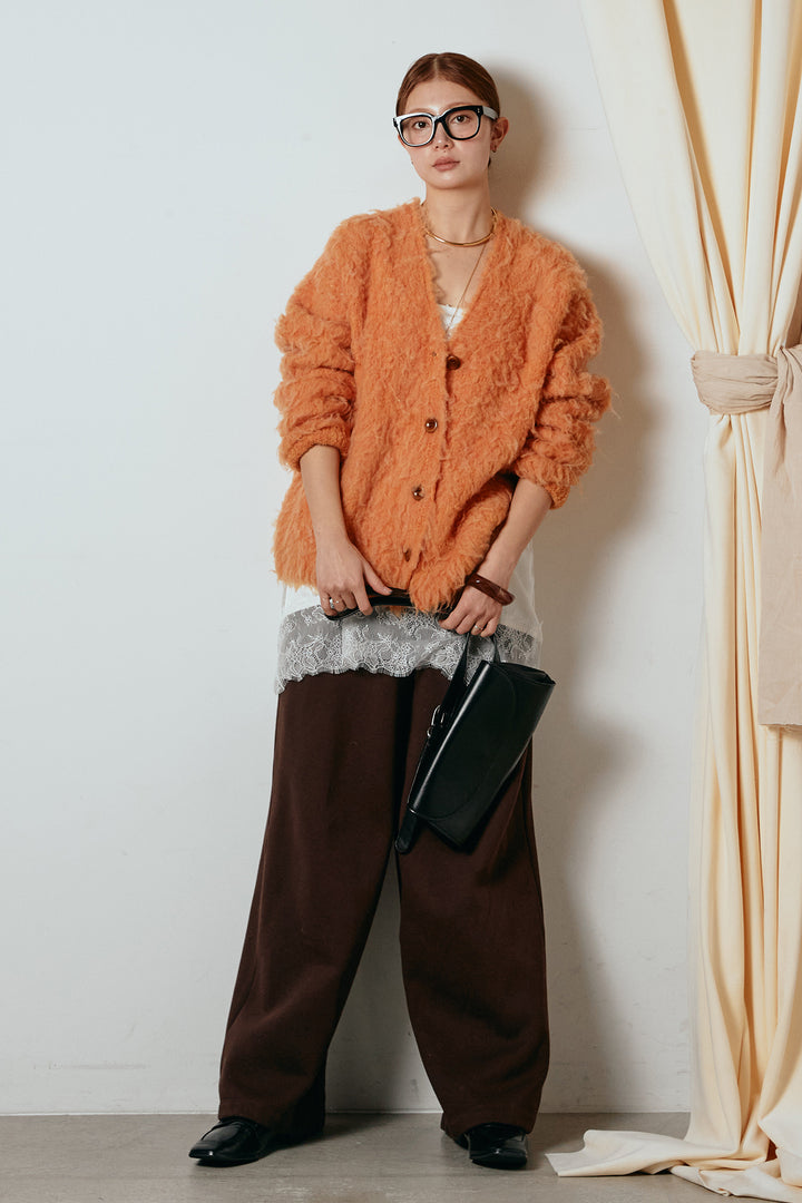 [SET]ルーズシャギーニットカーディガン+レース切り替えキャミソール(2set)