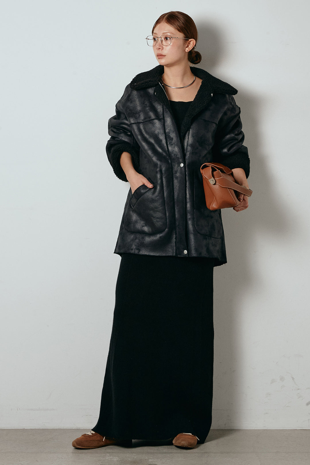 [SET]リバーシブルエコムートンコート+リブナローニットスカート(2set)