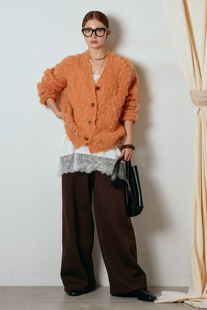 [SET]ルーズシャギーニットカーディガン+裏起毛スウェットワイドパンツ(2set)