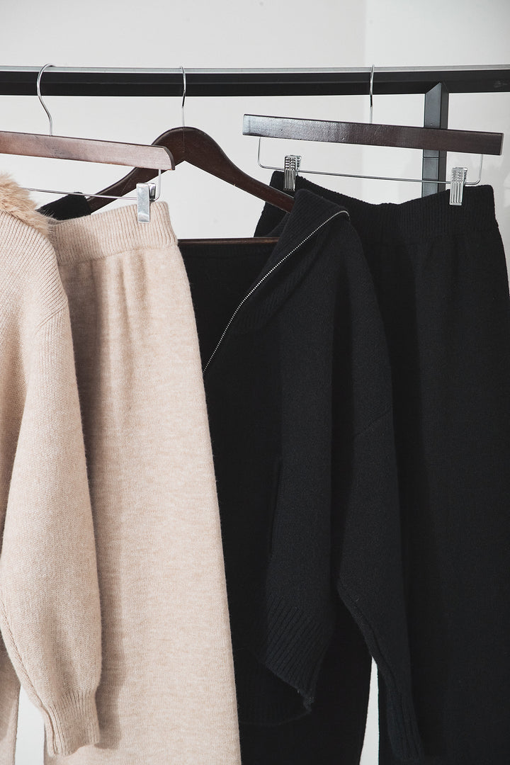 【着回しセット】[SET]ファー付きフーディーニットSETUP+ビッグカラーダブルジップニットSETUP(2set)