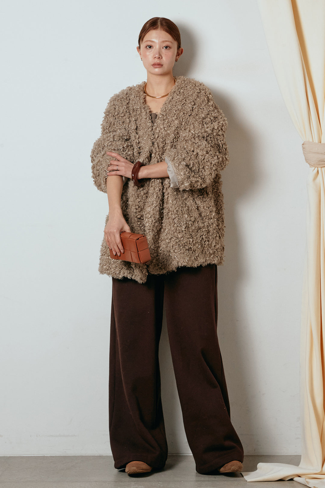 [SET]シープライクファージャケット+裏起毛スウェットワイドパンツ(2set)