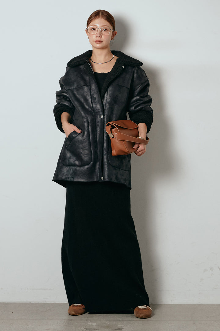 [SET]リバーシブルエコムートンコート+リブナローニットスカート(2set)