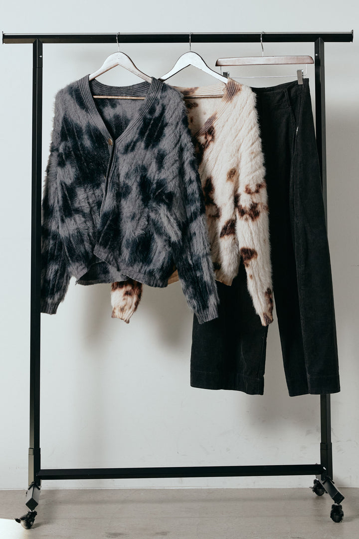 【着回しセット】[SET]タイダイ柄シャギーニットカーディガン+タック入りコーデュロイワイドパンツ+タイダイ柄シャギーニットカーディガン(3set)