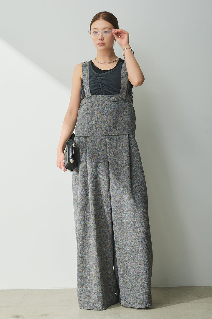 [SET]シャーリングシアータンクxリブタンクSET+ツイードライクケープサロペット(2set)