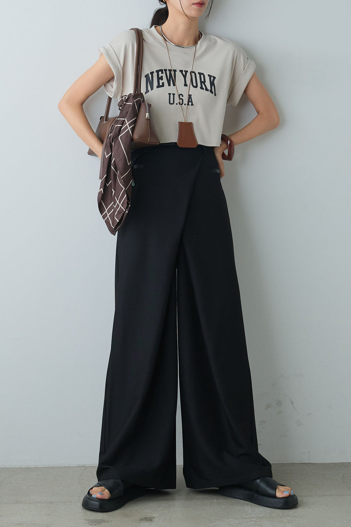 [着回しセット]ショート丈NEWYORKロゴTシャツ+ショート丈NEWYORKロゴTシャツ+ベルト付きクロスデザインパンツ(3set)