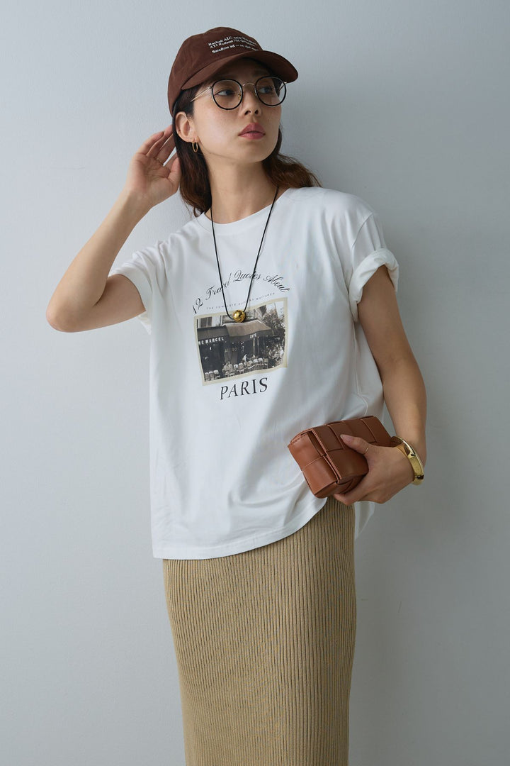 [SET]PARISフォトTシャツ+パッド付きスクエアネックリブニットワンピース(2set)