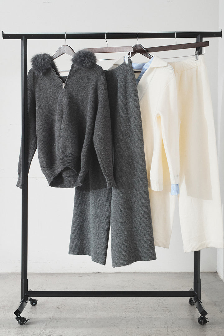 【着回しセット】[SET]ファー付きフーディーニットSETUP+ストライプドッキングニットポロSETUP(2set)