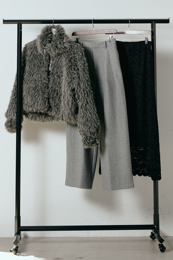 【着回しセット】[SET]ミックスシープファースタンドブルゾン+花柄刺繍ベロアフレアスカート+フェイクウールタックトラウザーズパンツ(3set)