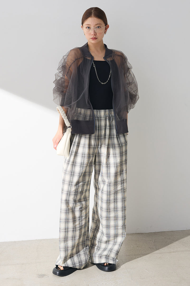 [SET]ロマンティックチュールブルゾン+タータンチェックワイドパンツ(2set)