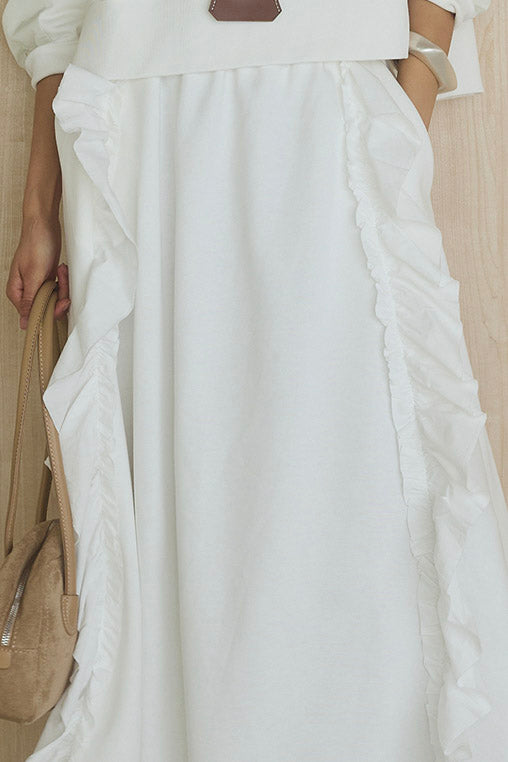 [SET]アームパッチスウェットプルオーバー+ビッグフリルスウェットロングスカート(2set)