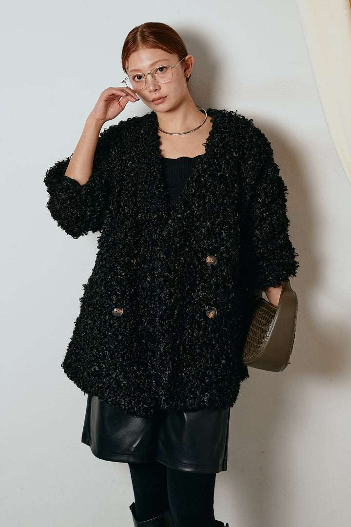 [SET]シープライクファージャケット+ストレッチエコレザーバミューダパンツ(2set)