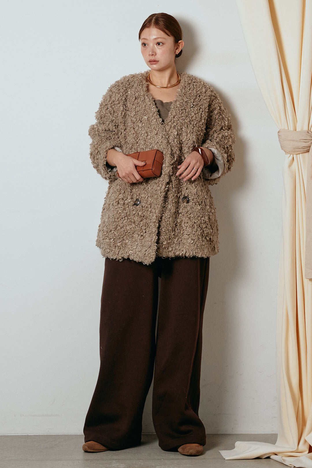 [SET]シープライクファージャケット+裏起毛スウェットワイドパンツ(2set)