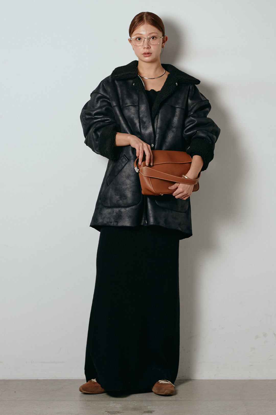 [SET]リバーシブルエコムートンコート+リブナローニットスカート(2set)