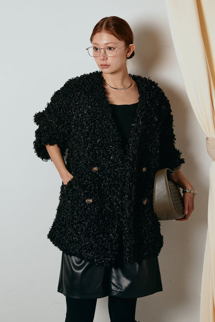 [SET]シープライクファージャケット+ストレッチエコレザーバミューダパンツ(2set)