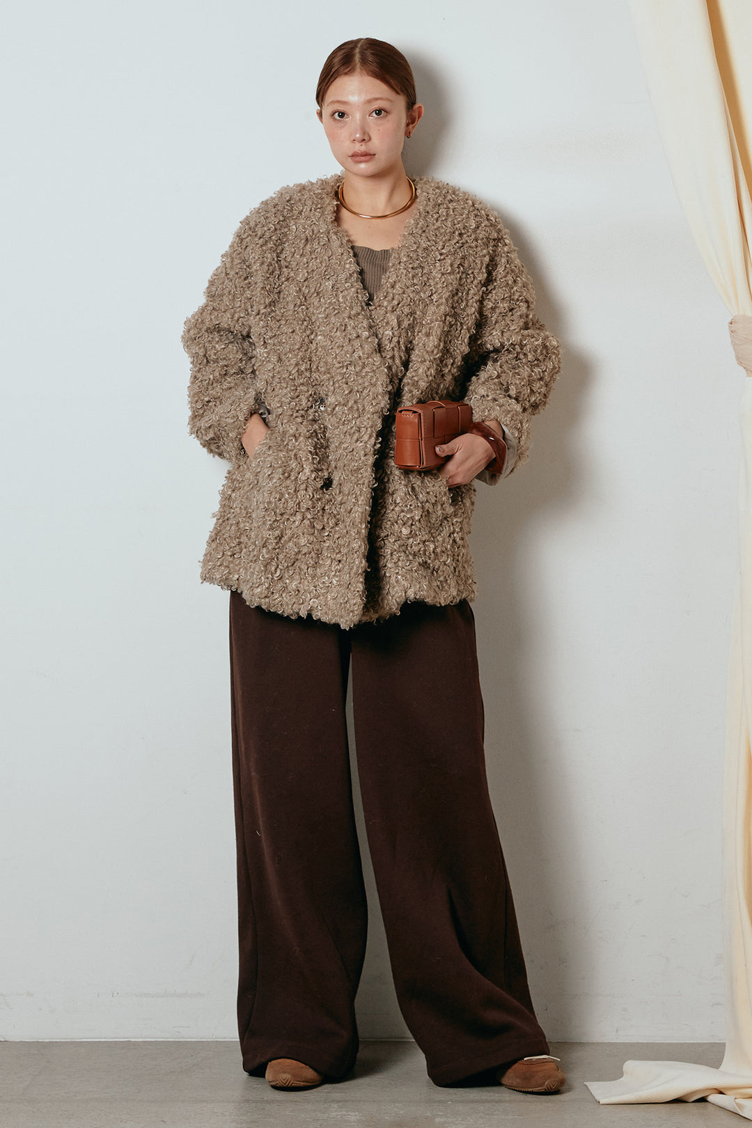 [SET]シープライクファージャケット+裏起毛スウェットワイドパンツ(2set)