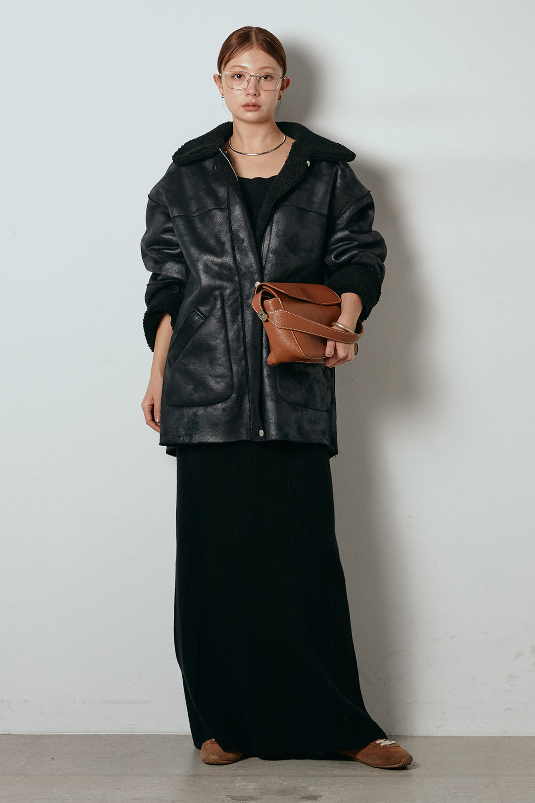 [SET]リバーシブルエコムートンコート+リブナローニットスカート(2set)