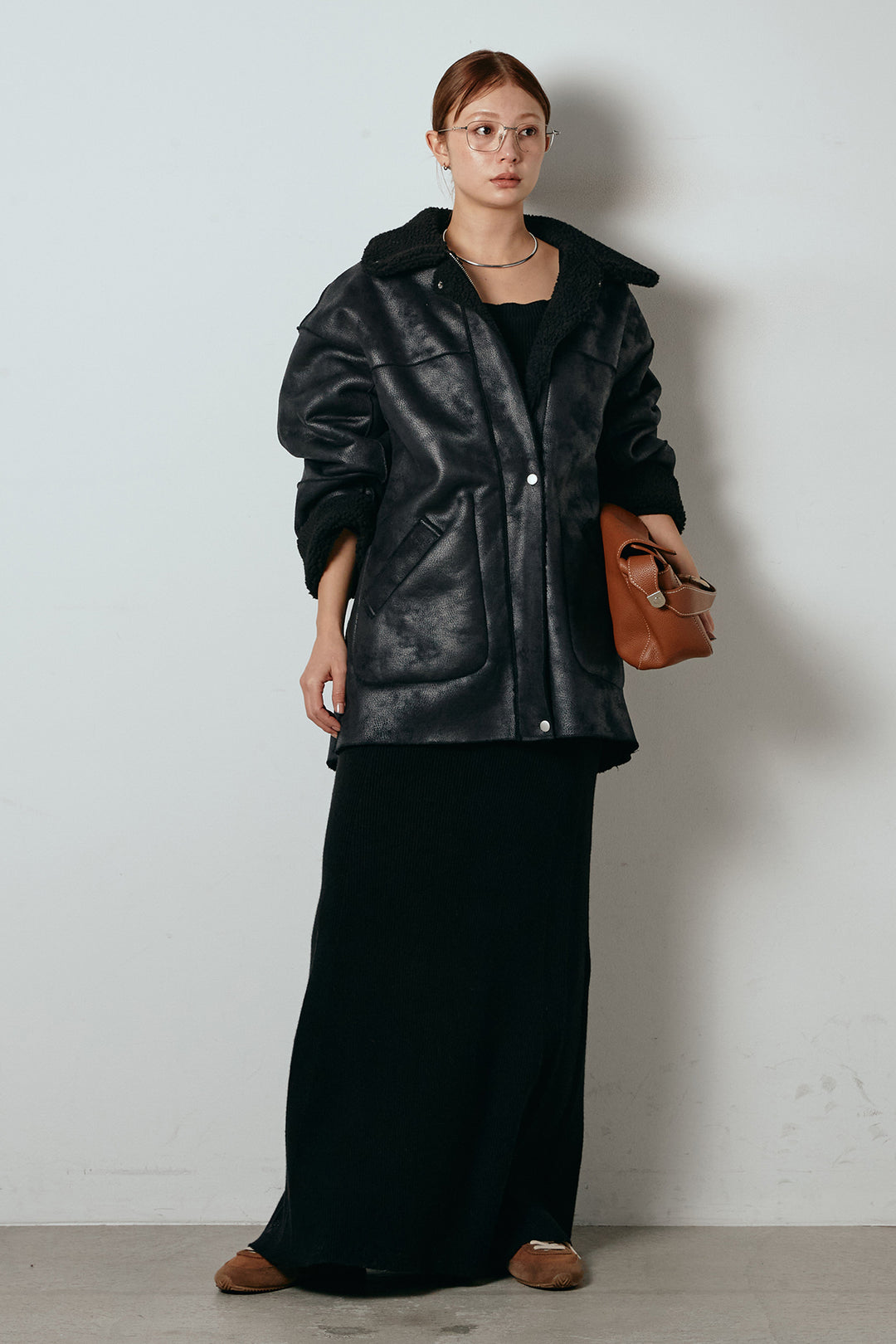 [SET]リバーシブルエコムートンコート+リブナローニットスカート(2set)