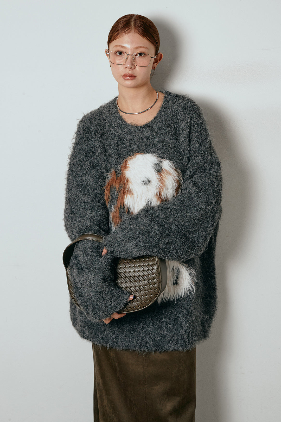 [SET]シャギーニュアンスアニマルニット+スウェードライク裾フリンジスカート(2set)