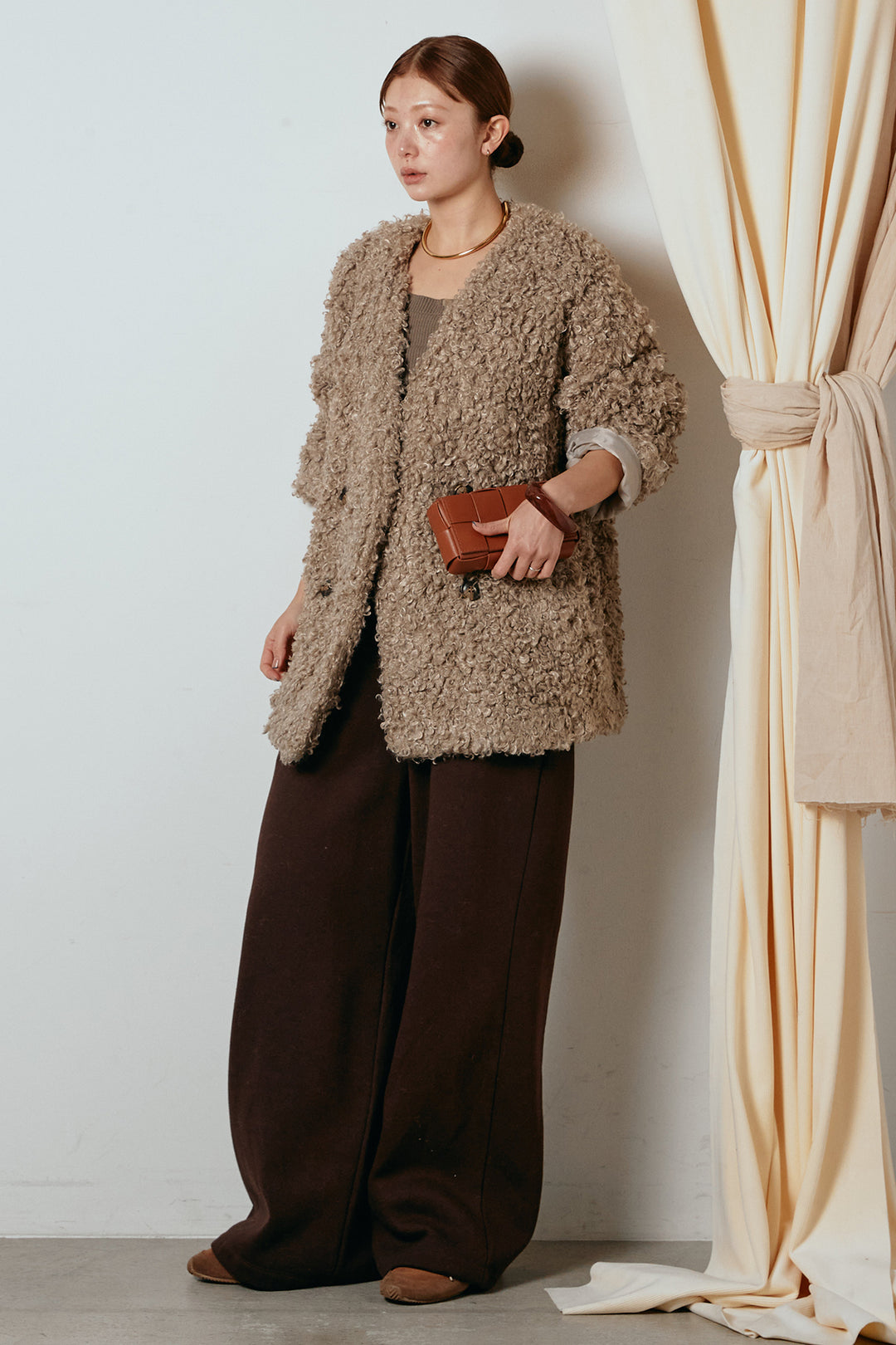 [SET]シープライクファージャケット+裏起毛スウェットワイドパンツ(2set)