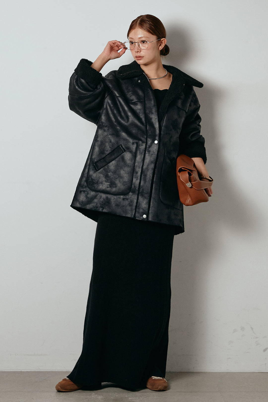 [SET]リバーシブルエコムートンコート+リブナローニットスカート(2set)