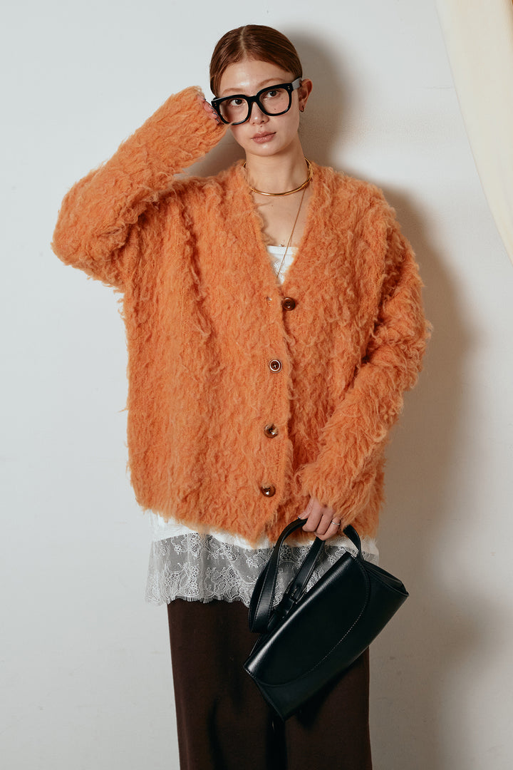 [SET]ルーズシャギーニットカーディガン+裏起毛スウェットワイドパンツ(2set)