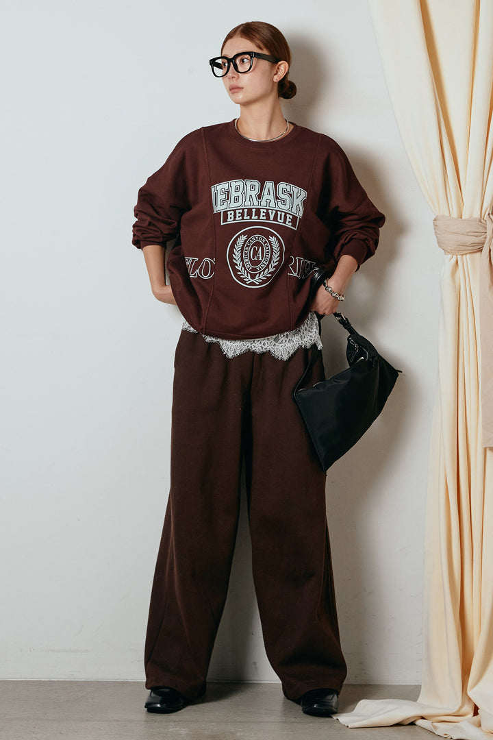 [SET]裏毛カレッジプリントプルオーバー+カップ付きレースドッキングキャミソール(2set)