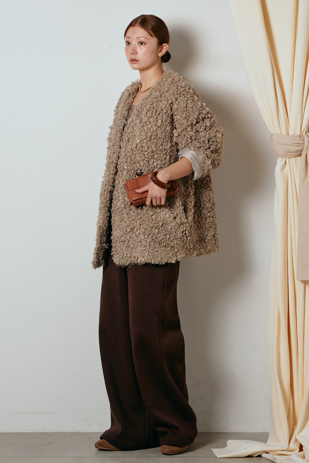 [SET]シープライクファージャケット+裏起毛スウェットワイドパンツ(2set)