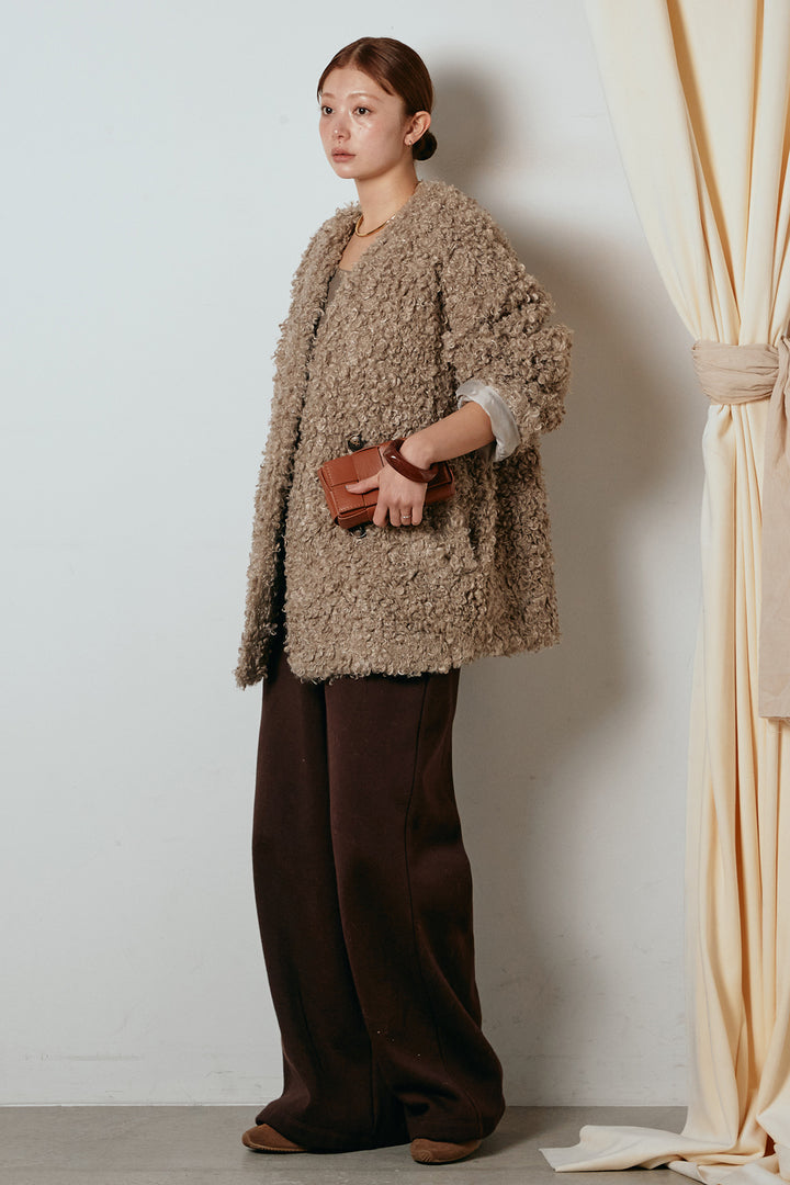 [SET]シープライクファージャケット+裏起毛スウェットワイドパンツ(2set)