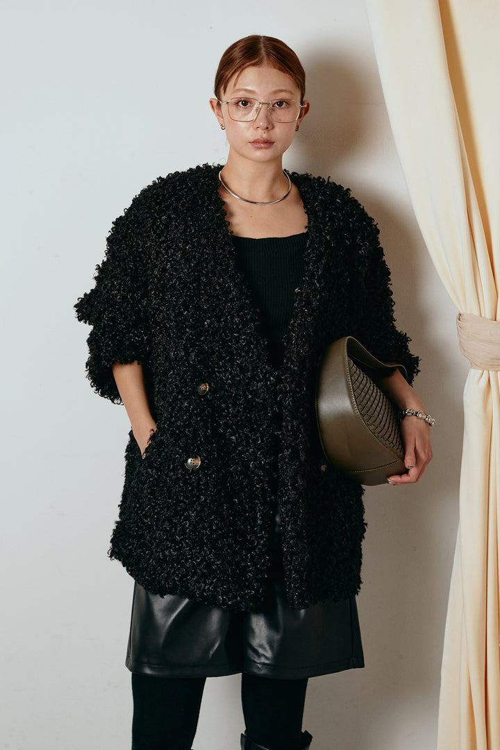 [SET]シープライクファージャケット+ストレッチエコレザーバミューダパンツ(2set)