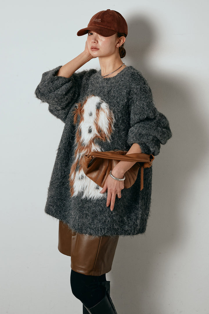 [SET]シャギーニュアンスアニマルニット+ストレッチエコレザーバミューダパンツ(2set)