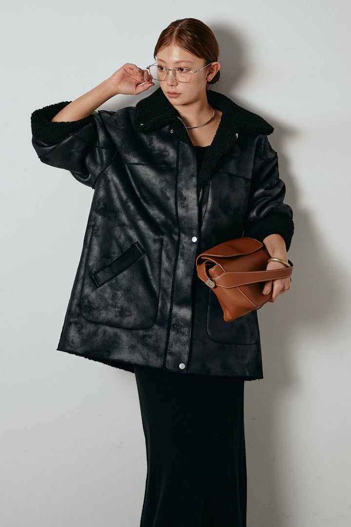 [SET]リバーシブルエコムートンコート+リブナローニットスカート(2set)