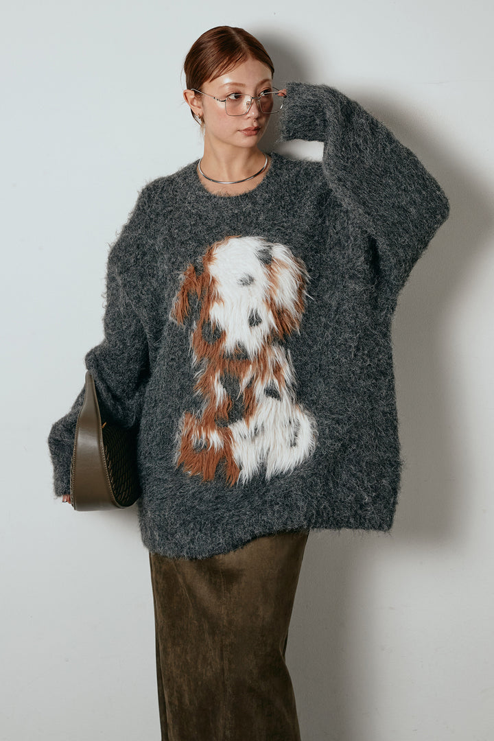 [SET]シャギーニュアンスアニマルニット+スウェードライク裾フリンジスカート(2set)