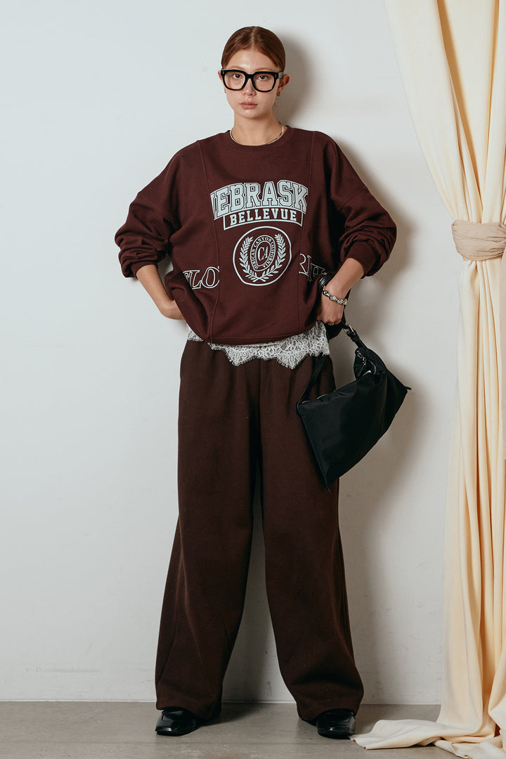 [SET]裏毛カレッジプリントプルオーバー+カップ付きレースドッキングキャミソール(2set)