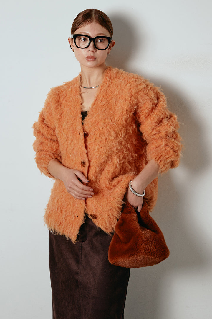 [SET]ルーズシャギーニットカーディガン+スウェードライク裾フリンジスカート(2set)