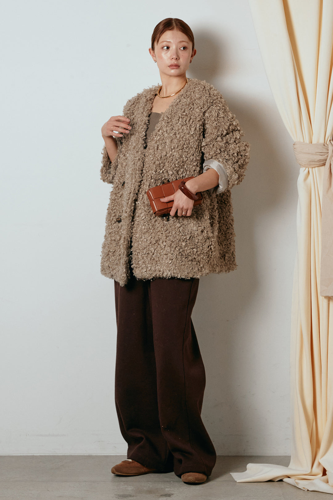 [SET]シープライクファージャケット+裏起毛スウェットワイドパンツ(2set)