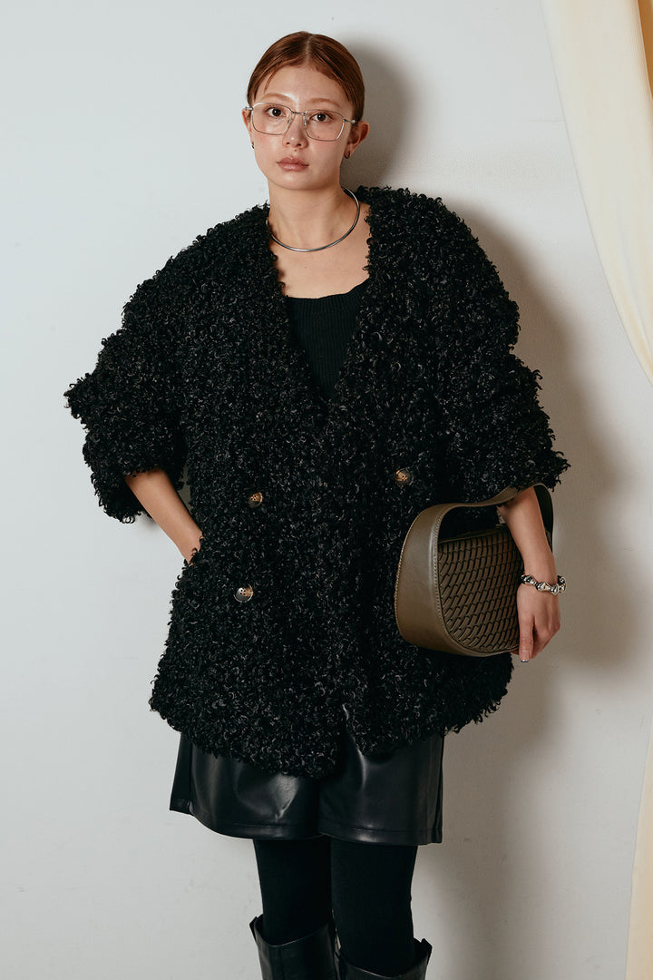 [SET]シープライクファージャケット+ストレッチエコレザーバミューダパンツ(2set)