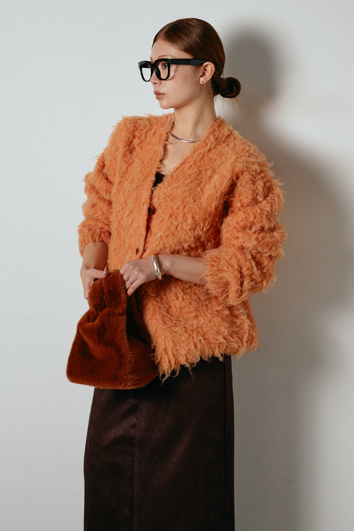 [SET]ルーズシャギーニットカーディガン+スウェードライク裾フリンジスカート(2set)