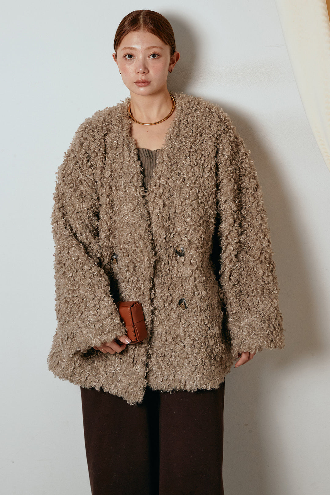 [SET]シープライクファージャケット+裏起毛スウェットワイドパンツ(2set)