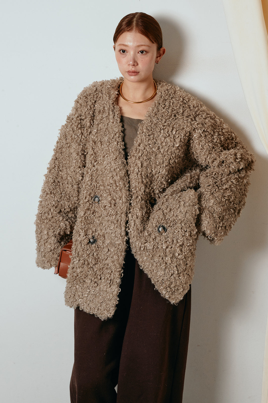 [SET]シープライクファージャケット+裏起毛スウェットワイドパンツ(2set)