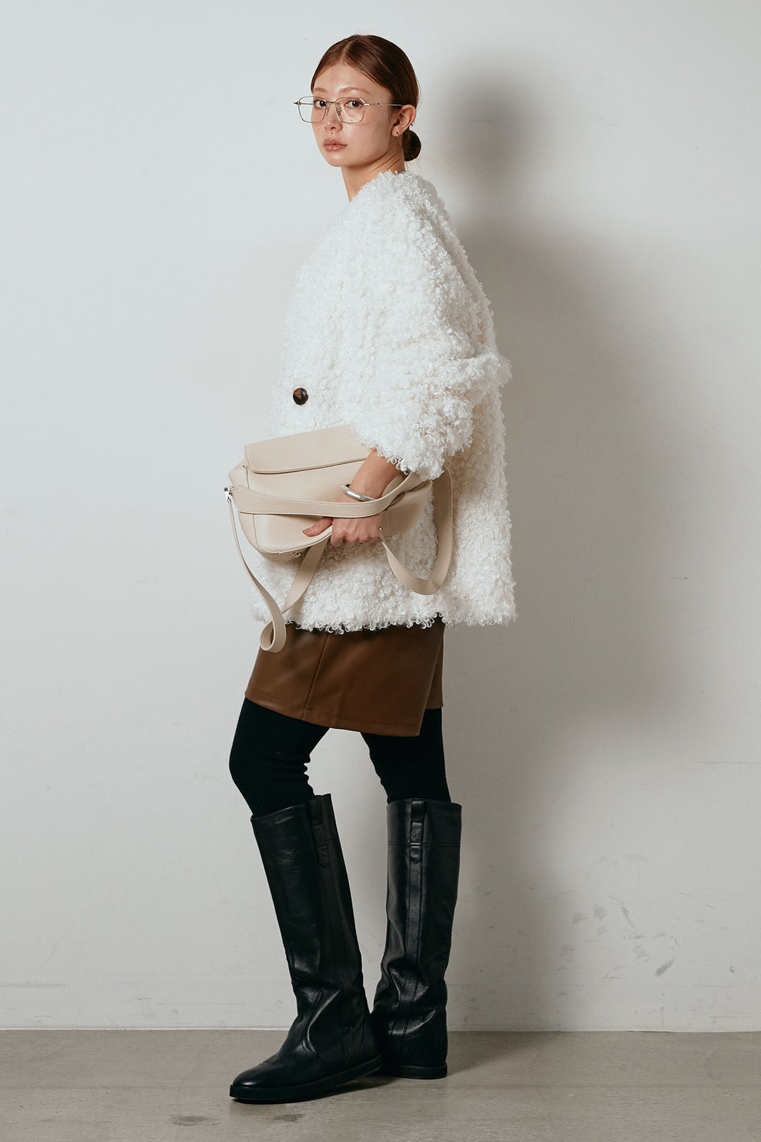 [SET]シープライクファージャケット+ストレッチエコレザーバミューダパンツ(2set)