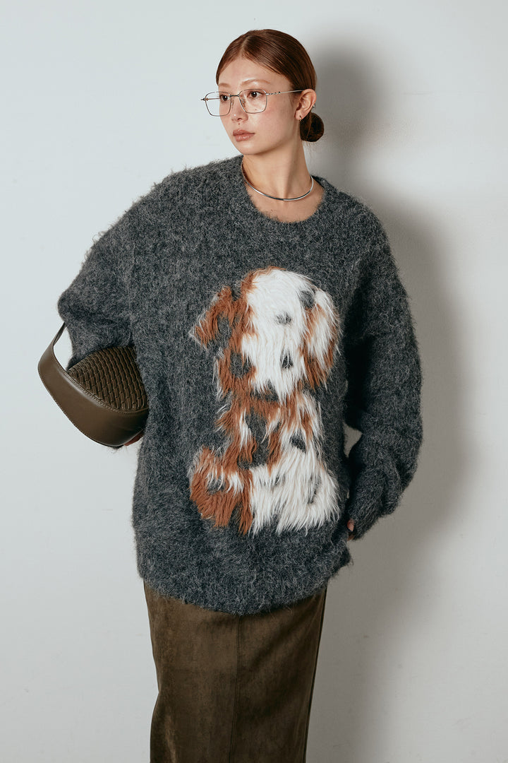 [SET]シャギーニュアンスアニマルニット+スウェードライク裾フリンジスカート(2set)