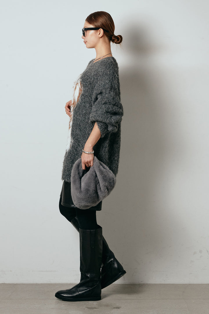 [SET]シャギーニュアンスアニマルニット+ストレッチエコレザーバミューダパンツ(2set)