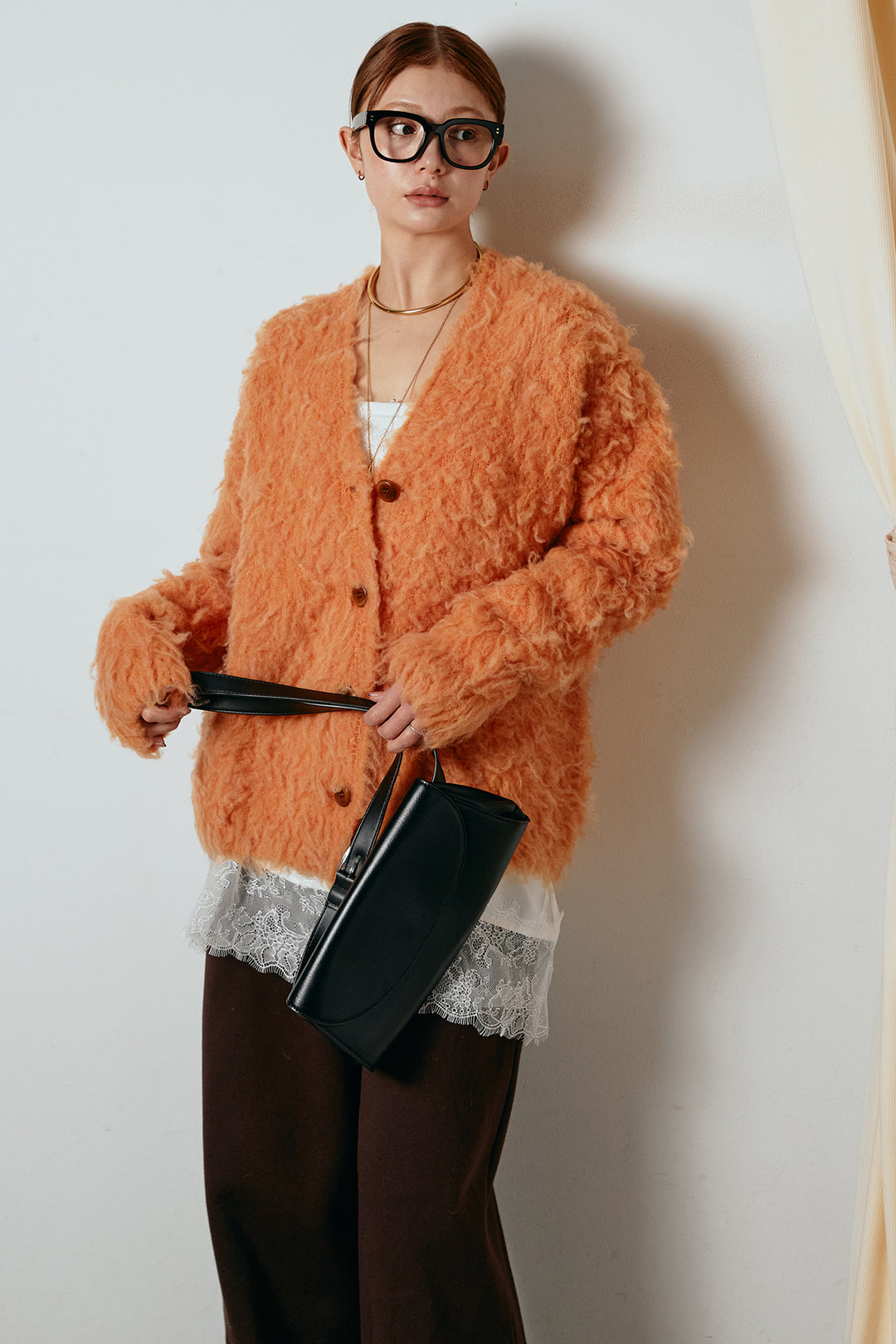 [SET]ルーズシャギーニットカーディガン+裏起毛スウェットワイドパンツ(2set)