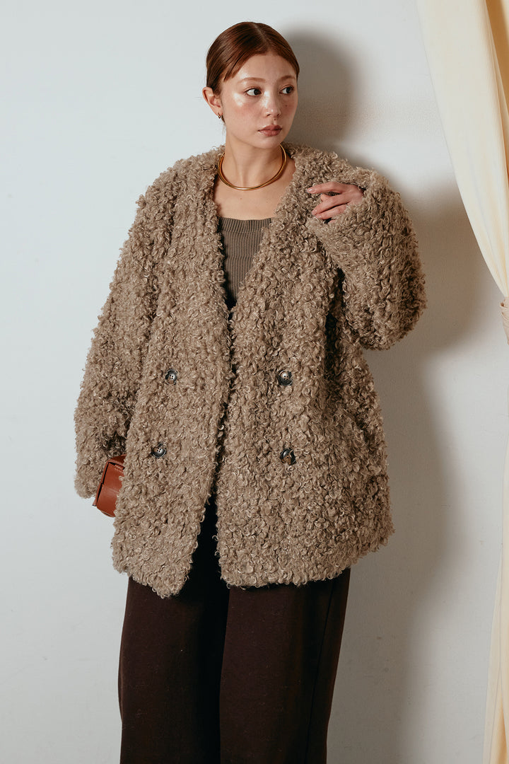 [SET]シープライクファージャケット+裏起毛スウェットワイドパンツ(2set)