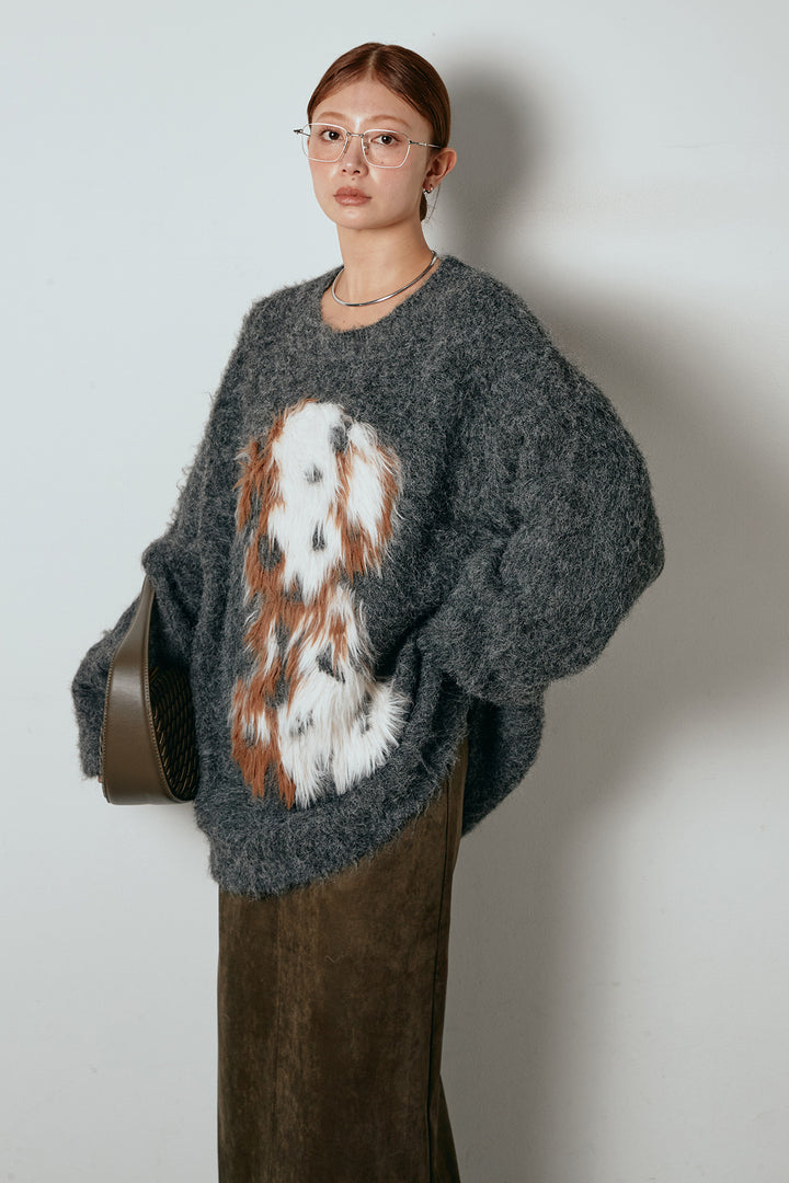 [SET]シャギーニュアンスアニマルニット+スウェードライク裾フリンジスカート(2set)