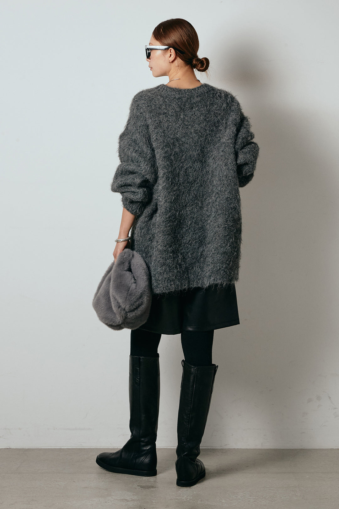 [SET]シャギーニュアンスアニマルニット+ストレッチエコレザーバミューダパンツ(2set)