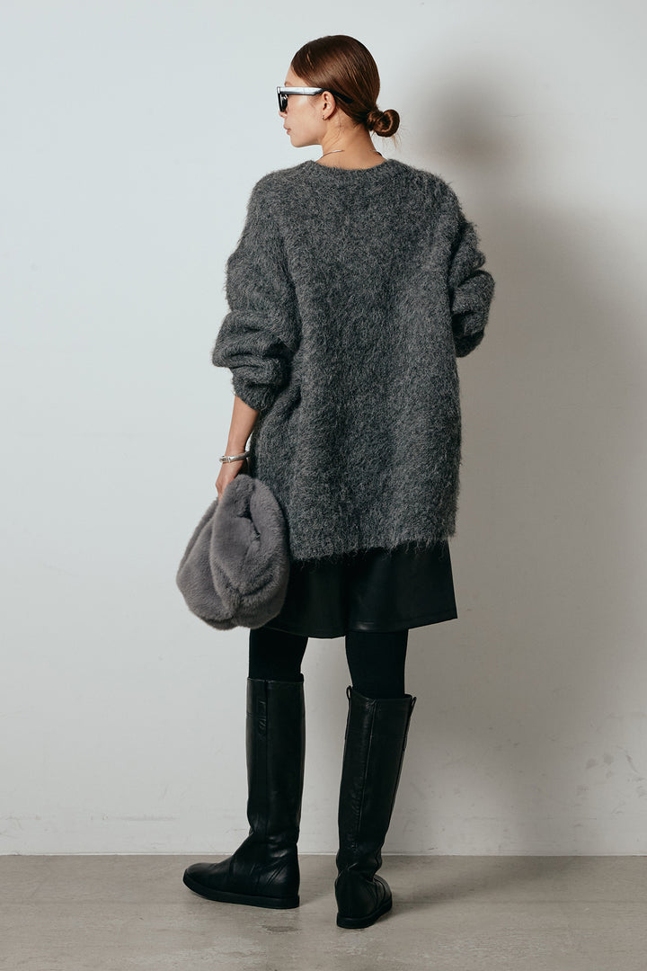 [SET]シャギーニュアンスアニマルニット+ストレッチエコレザーバミューダパンツ(2set)