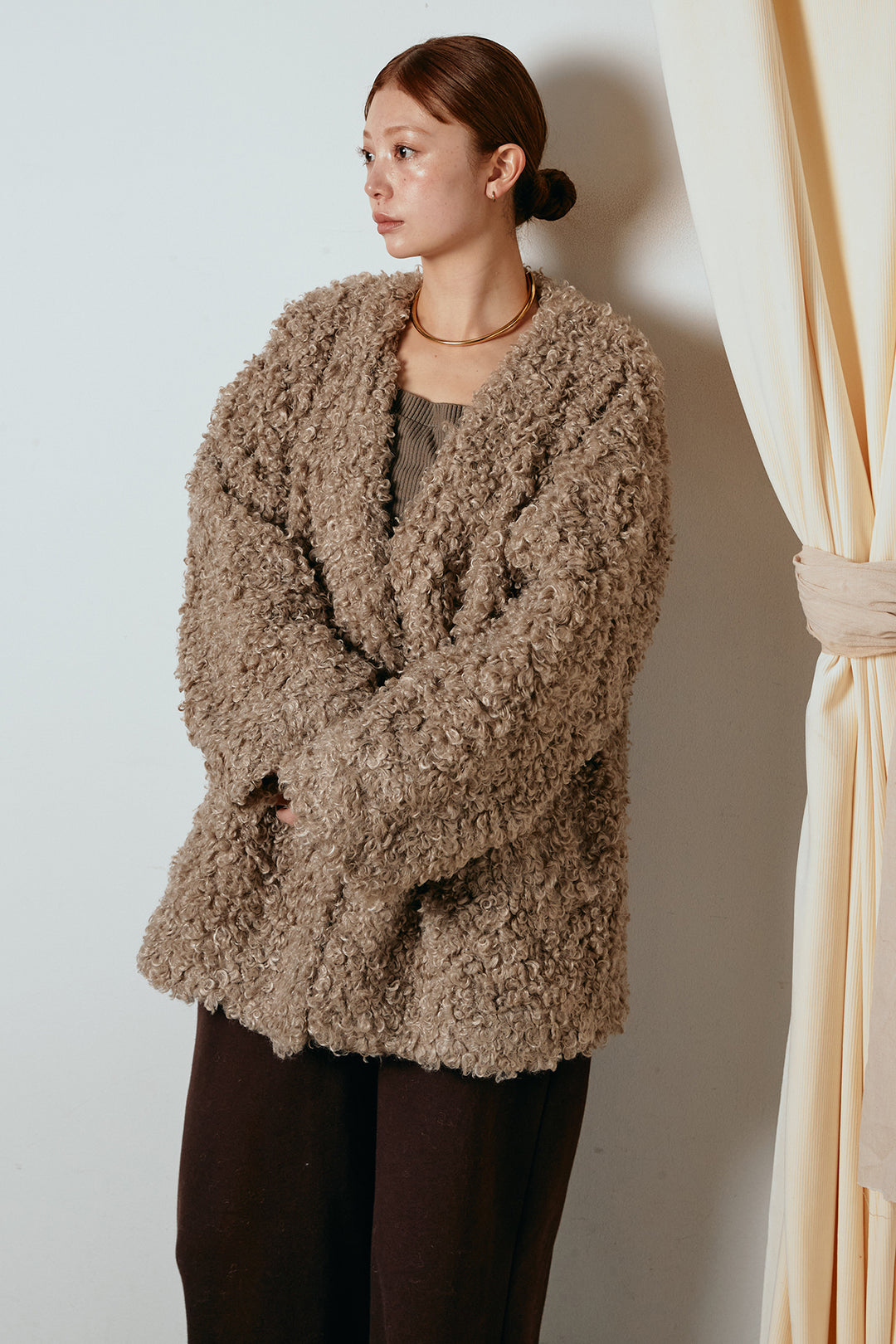 [SET]シープライクファージャケット+裏起毛スウェットワイドパンツ(2set)