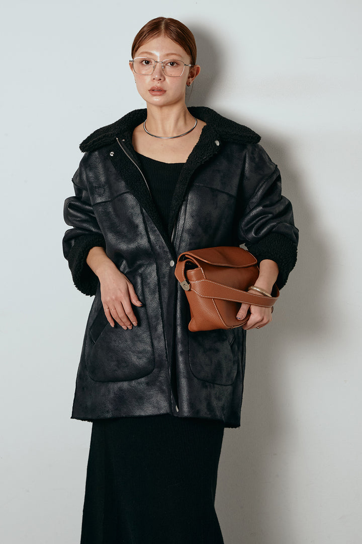 [SET]リバーシブルエコムートンコート+リブナローニットスカート(2set)